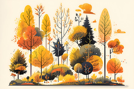 秋色森林秋色童话中的森林插画