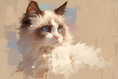 恬静的油画猫咪背景图片