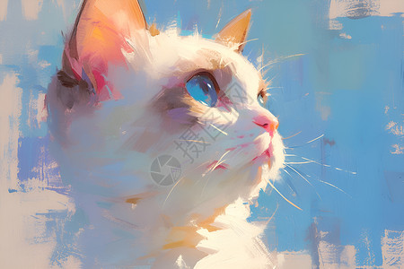 蓝色眼睛猫油画中的温柔猫插画
