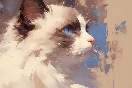 油画中的蓝眼睛猫背景图片