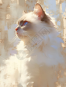 水彩油画的卡通猫背景图片