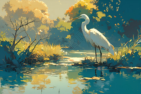 优雅的白鹭池塘苍鹭高清图片