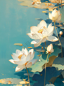 湖畔的白色莲花背景图片