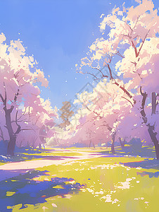 春日浪漫春日树丛中的公园入口插画