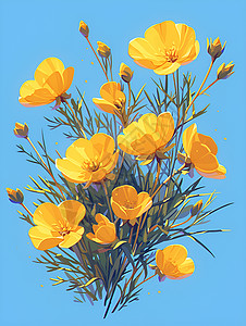 一簇黄色小花一簇黄色的野花插画