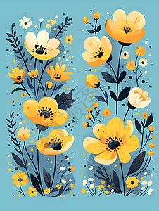 黄色的花海报盛开的花海插画