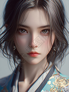 蓝色汉服美少女背景图片