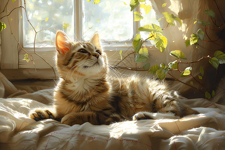 窗前晒太阳的猫咪背景图片