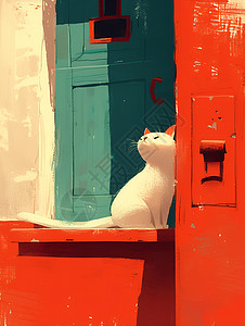 门外一只白猫背景图片