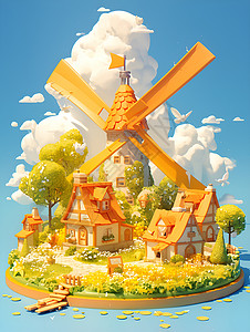 村庄里的风车背景图片