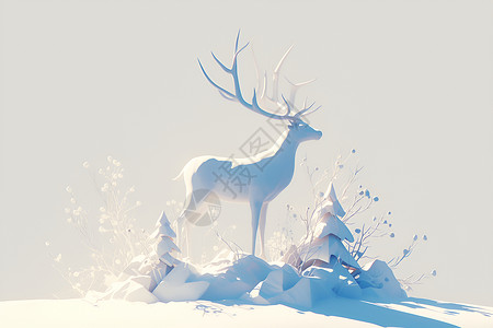 可爱温顺白色的小鹿插画