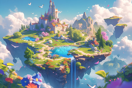 梦幻的漂浮小岛背景图片