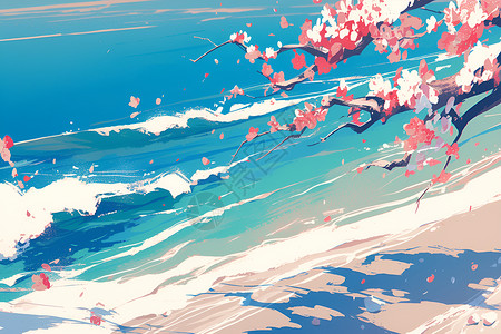 海边的桃花树背景图片