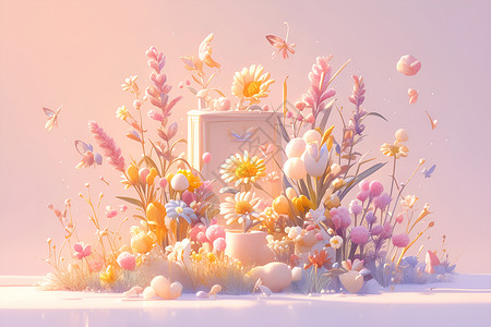 3d植物梦幻的3D花丛背景