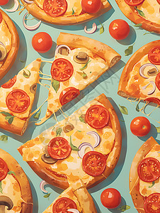 切开西红柿切开的披萨插画
