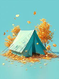 金叶榆草地上的金叶帐篷插画