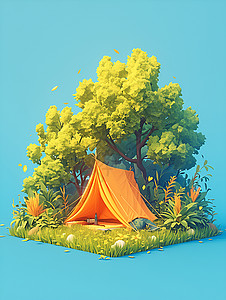 户外丛林丛林的帐篷插画