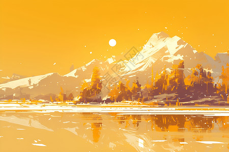阳光下的山脉阳光照耀下的山水画插画