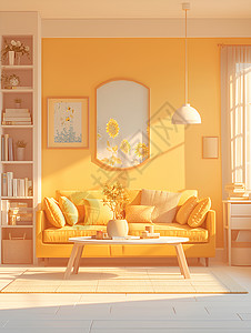 阳光家具色彩简洁的客厅插画