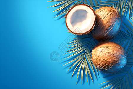 水果棕榈叶椰子和棕榈叶插画