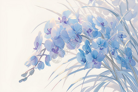花瓣花束素材蓝色花草盛开的花朵插画