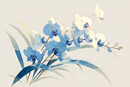白花朵素材恬静蓝白花朵插画
