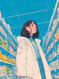 高级超市购物的女孩插画插画