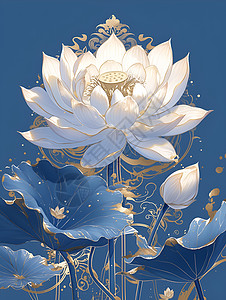 复古的中式莲花插画背景图片