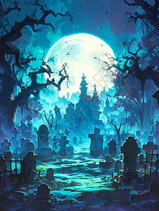 幽暗的墓地插画背景图片