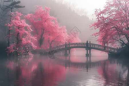 樱花飘落在桥上背景图片