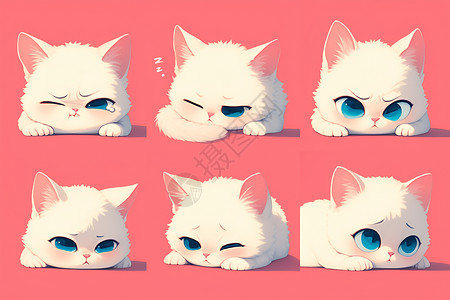 可爱美女的表情和姿势可爱猫咪的表情插画