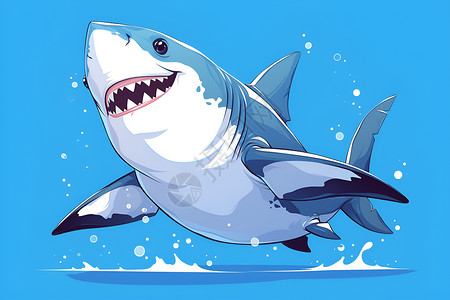 看鲨鱼欢乐游泳的鲨鱼插画