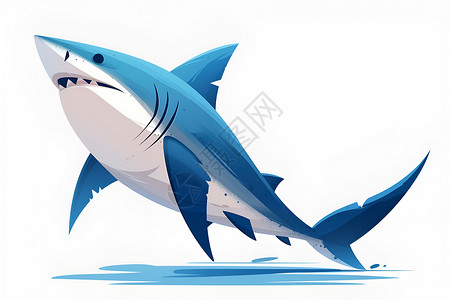 蓝色的大海笑脸鲨鱼游弋于蓝色海域插画