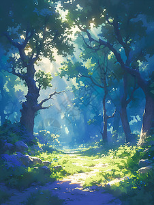 森林小道素材仙境森林路径插画
