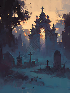 墓地的迷雾背景图片