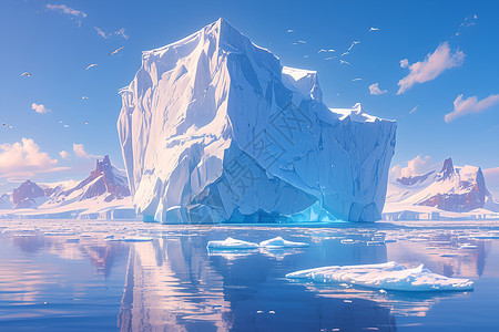 曲江海洋极地公园冰山漂浮在湖中插画