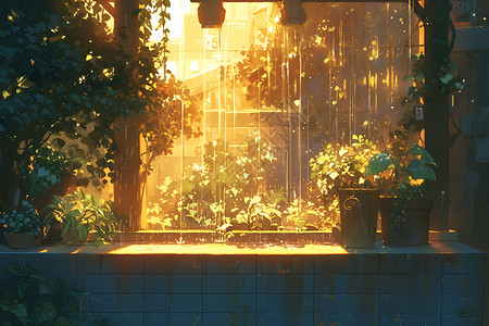 下雨的窗户阳光透过窗户插画