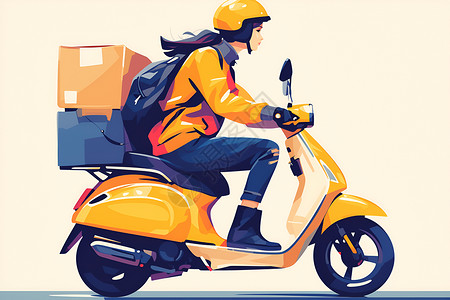外卖员骑手配送外卖形象快递员骑着摩托车送货插画