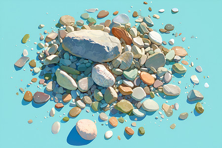 海上奇石清澈流水中的小石头插画