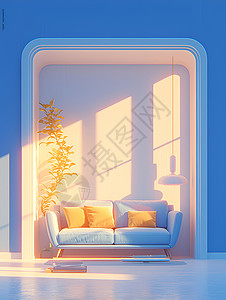 客厅空间沙发墙清新简约的客厅装饰插画