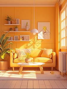 植物空间素材舒适的沙发插画