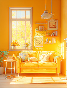 简约温馨客厅温馨阳光的客厅插画