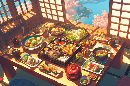 日式餐厅里的美食背景图片