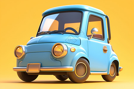 开心的玩具可爱的蓝色卡通汽车插画