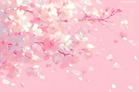 粉色桃花与树枝树枝上盛开的粉色樱花插画
