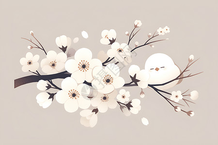樱花树枝上的小鸟背景图片