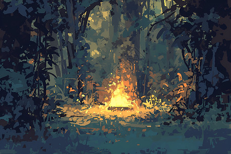森林里的篝火背景图片