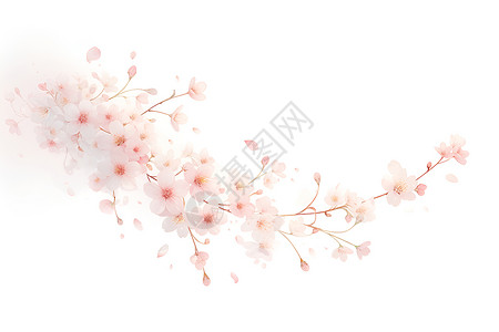 手绘樱花枝樱花枝上的粉色花朵插画