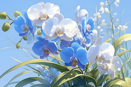 蓝天下的兰花背景图片