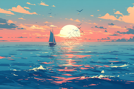 奥克兰帆船海面上的帆船插画